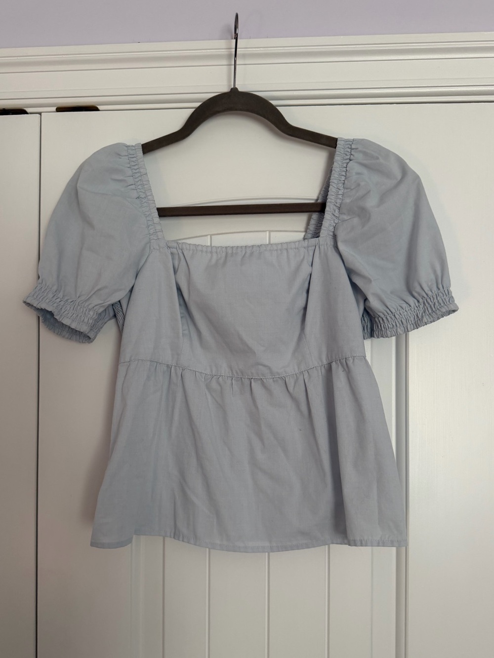 Abercrombie & Fitch Pale Blue Puff Sleeve Square Neck Top